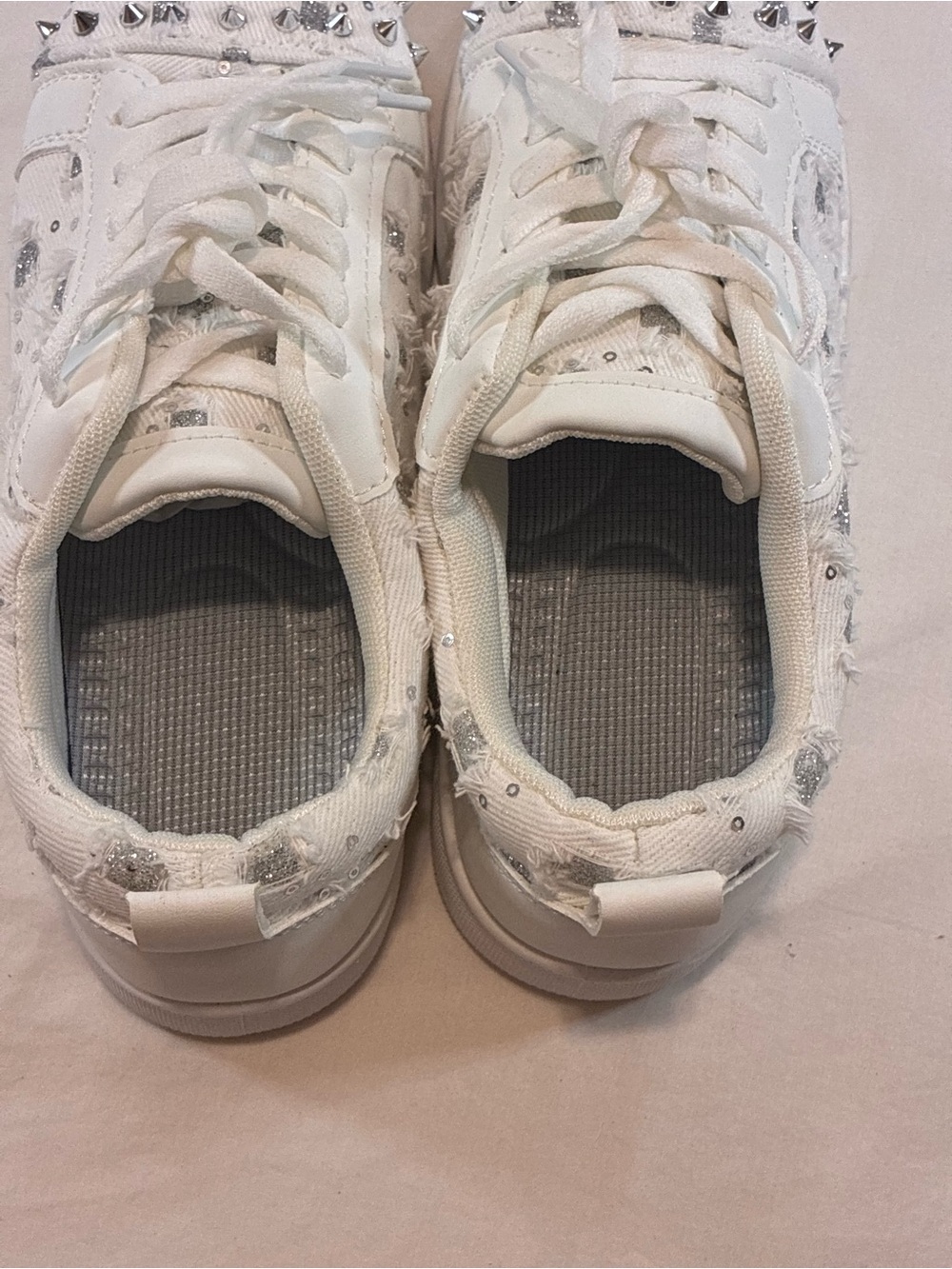 White Women's Studded Low-Top Sneakers - Picture 7 of 9